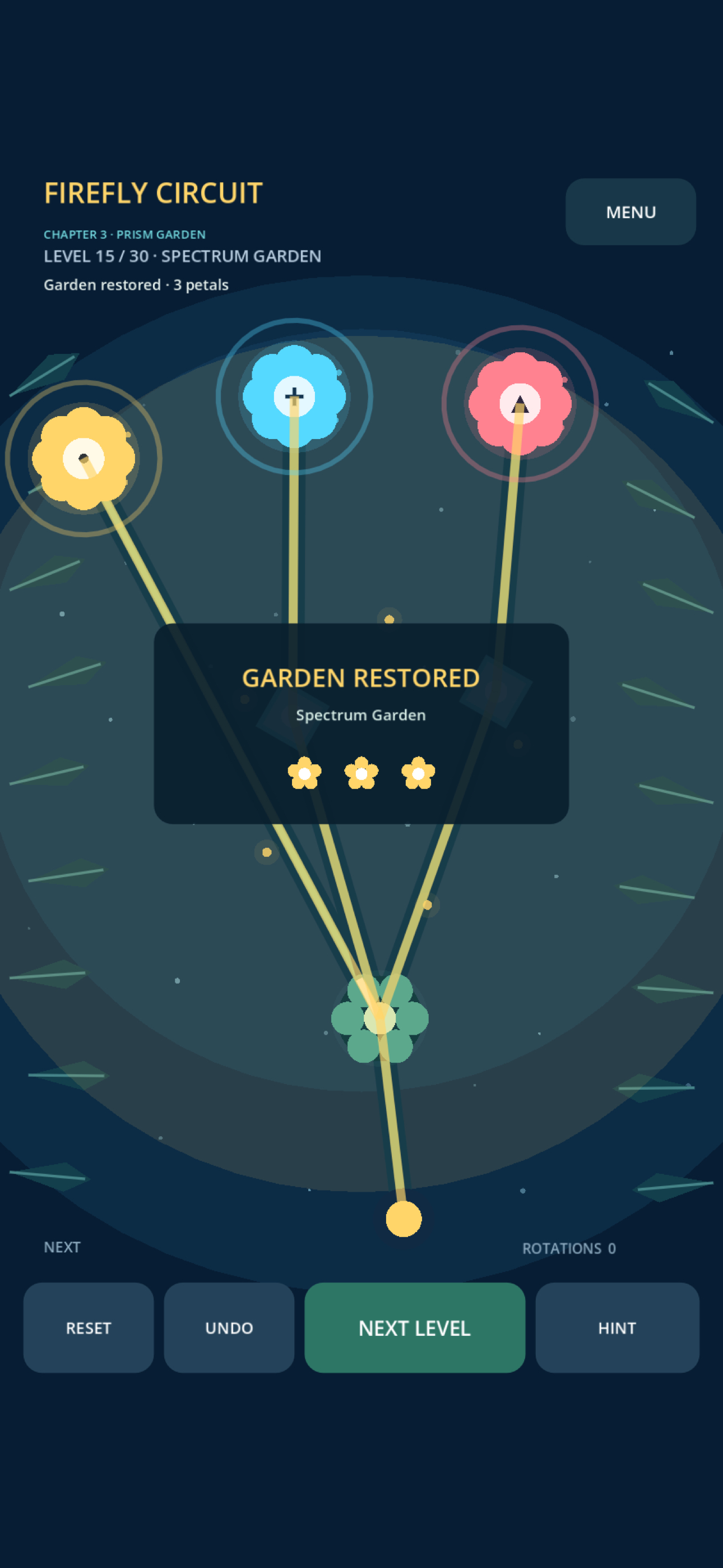 Garden restored level completion celebration